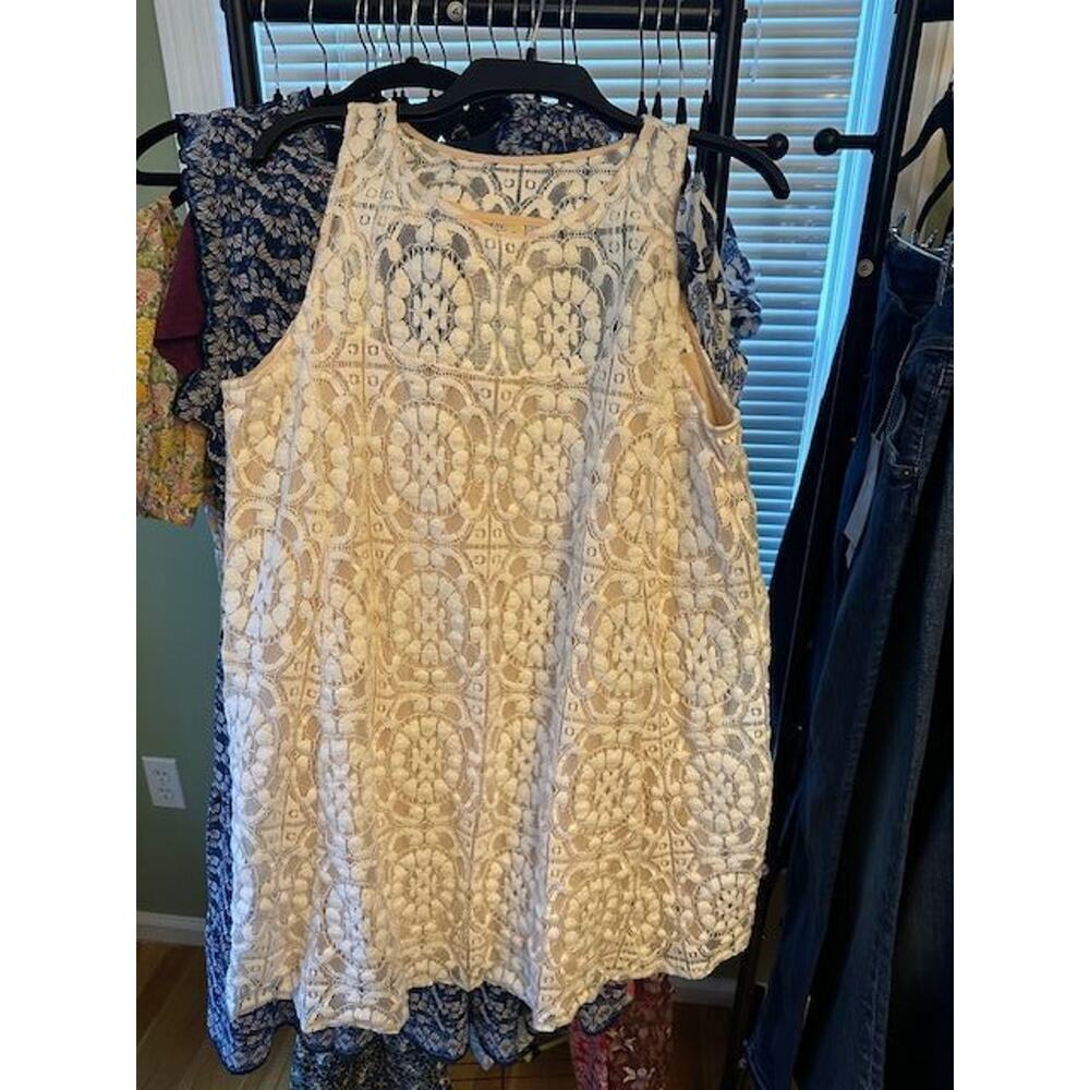 Free People Boho Wedding Festival Ivory Miles of Lace Skater Dress Medium EUC